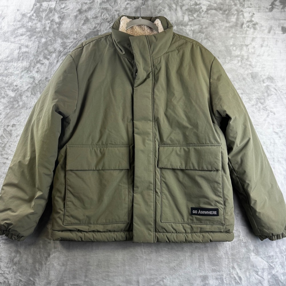 Bosideng Puffer Jacket Womens M/L Green Down Go Anywhere Sherpa Reversible (F)